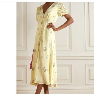 SELF-PORTRAIT Butter yellow Alyssa Floral-Print Satin Midi Dress